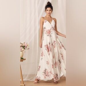 Lulus cream floral print wrap maxi dress size Small
